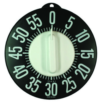 Black low vision timer with white numbers from the front.