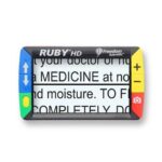 Freedom Scientific Ruby HD 4.3-inch portable electronic magnifier with a color screen and fold-out handle for low vision reading.