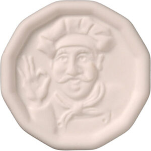 Pot Minder from above. A picture of a chef giving an 'OK' hand sign is embossed on the front.