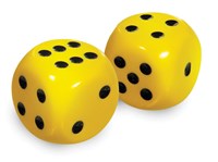 large yellow dice with black dots