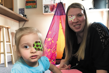 Colleen Kickbush, Teacher of the Visually Impaired, finds fun ways to motivate Valerie to carry out her doctor’s recommendation of patching her eye.