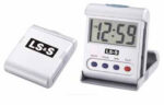 Two Talking Travel Clocks. One is folded closed and the other is open.