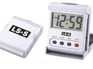 Two Talking Travel Clocks. One is folded closed and the other is open.