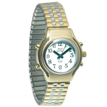 Two color 4 button women's watch from the front.