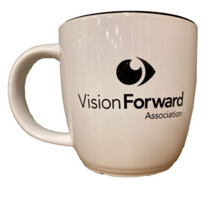 White mug with Vision Forward logo