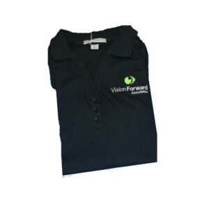 Vision forward polo, folded. The Vision Forward logo is seen on the breast.