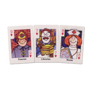 three cards of a fireman, librian and nurse