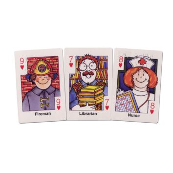 three cards of a fireman, librian and nurse