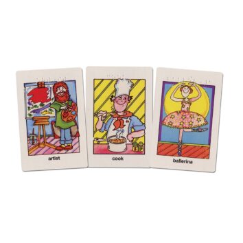 3 cards each with an artist , cook and ballerina