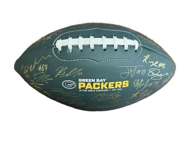 This image has an empty alt attribute; its file name is Packers-ball-front.jpg