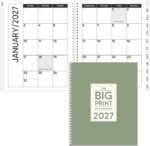 Large Print Calendar 2027 Date Planner Green Leaf